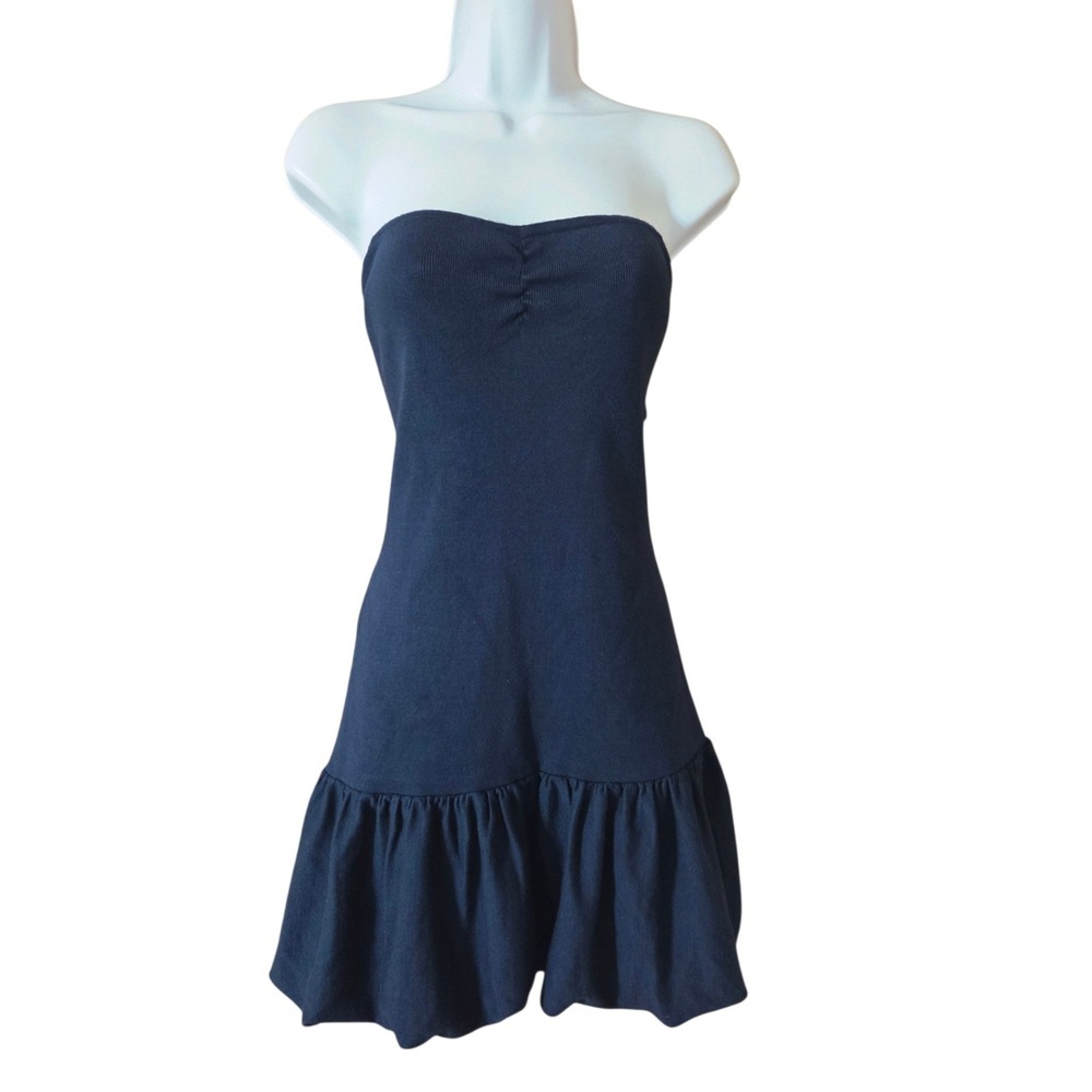 Navy Blue Knit Strapless Mini Dress W Bubble Hem Knee Length XL NWOT
